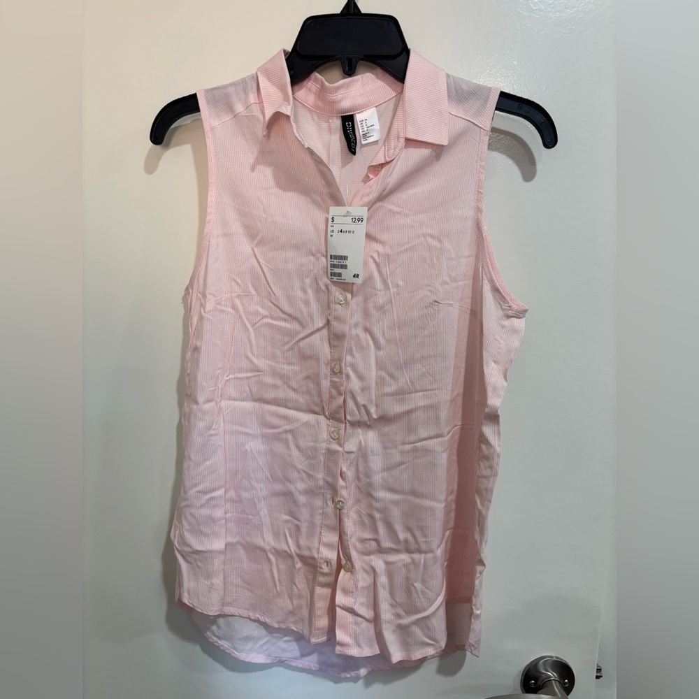 H&M NWT Light Pink Sleeveless Button-Down Shirt, Size 6